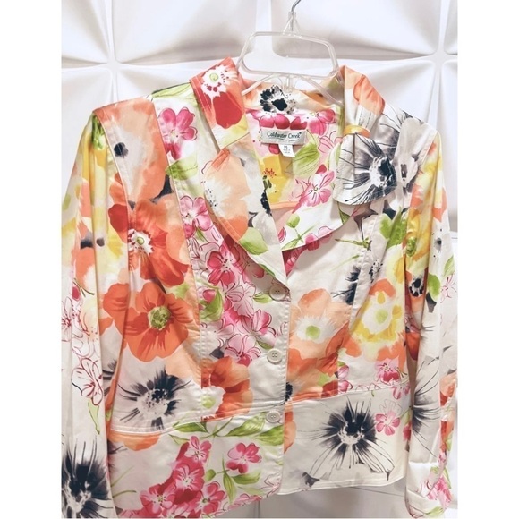 Coldwater Creek Sz PS Spring Floral Print Blazer Jacket Peplum Stretch Womens - Picture 5 of 7